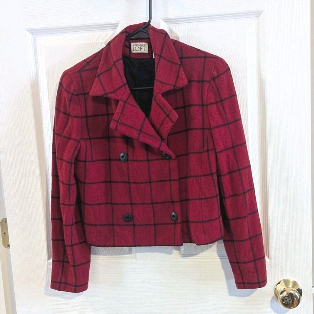 VTG Red & Black Dark‎ Acadamia 90s Clueless Blazer Ann Taylor Wool Blend 6P